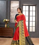 Red woven Silk blend saree with blouse