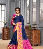 Blue woven Silk blend saree with blouse