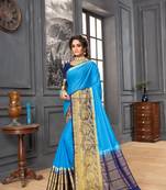 turquoise woven Silk blend saree with blouse