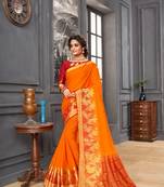 Orange woven Silk blend saree with blouse