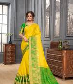 Yellow woven Silk blend saree with blouse