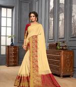 Cream woven Silk blend saree with blouse