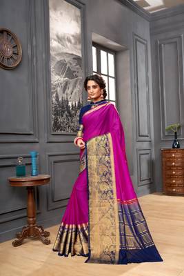Pink woven Silk blend saree with blouse 1