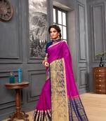 Pink woven Silk blend saree with blouse