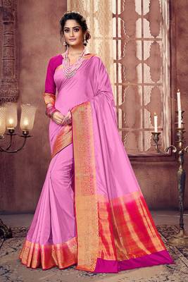 Pink woven Silk Blend saree with blouse 1