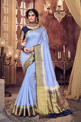 Purple woven Silk Blend saree with blouse 1