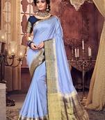 Purple woven Silk Blend saree with blouse