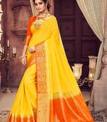 Yellow woven Silk Blend saree with blouse