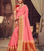 Pink woven Silk Blend saree with blouse