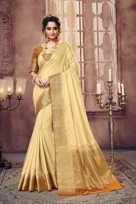 Beige woven Silk Blend saree with blouse 1