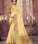 Beige woven Silk Blend saree with blouse
