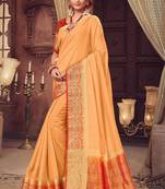 Orange woven Silk Blend saree with blouse