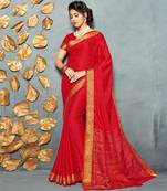 Red woven Silk Blend saree with blouse