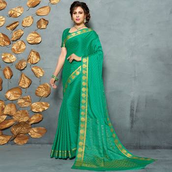 Green woven Silk Blend saree with blouse 1