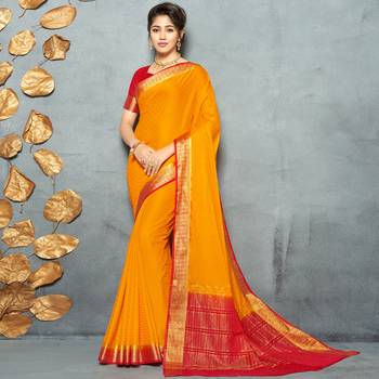 Orange woven Silk Blend saree with blouse 1