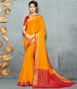 Orange woven Silk Blend saree with blouse