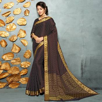 Brown woven Silk Blend saree with blouse 1