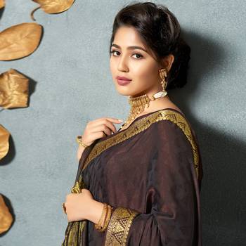Brown woven Silk Blend saree with blouse 2