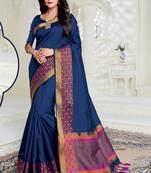 Blue woven raw silk saree with blouse