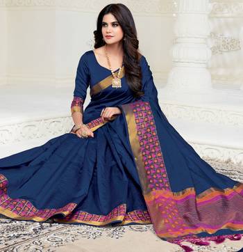 Blue woven raw silk saree with blouse 2