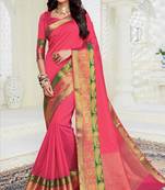 Pink woven raw silk saree with blouse