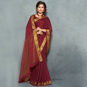 Maroon woven Silk Blend saree with blouse 1