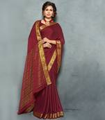 Maroon woven Silk Blend saree with blouse