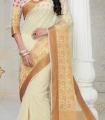 Off white woven raw silk saree with blouse