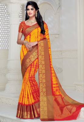 Multicolor woven raw silk saree with blouse 1