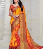 Multicolor woven raw silk saree with blouse