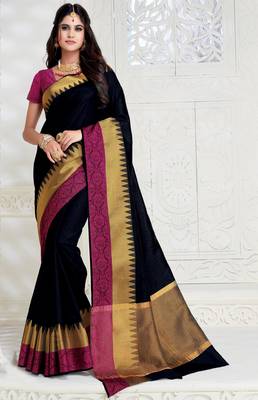 Black woven raw silk saree with blouse 1