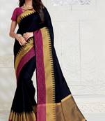 Black woven raw silk saree with blouse