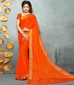 Orange woven Silk Blend saree with blouse