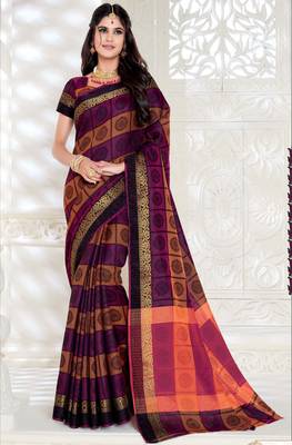 Multicolor woven raw silk saree with blouse 1