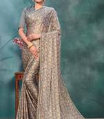 Grey plain silk saree with blouse