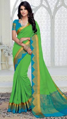 Light green woven raw silk saree with blouse 1