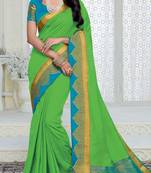 Light green woven raw silk saree with blouse