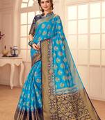 Blue woven Silk Blend saree with blouse