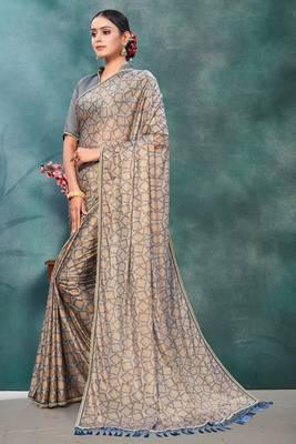 Grey plain silk saree with blouse 2
