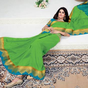 Light green woven raw silk saree with blouse 2