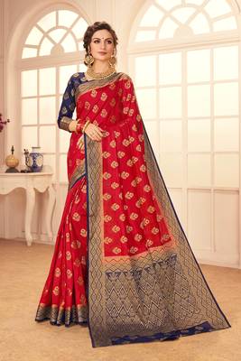 Pink woven Silk Blend saree with blouse 1