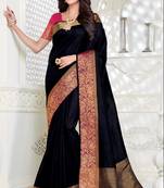 Black woven raw silk saree with blouse