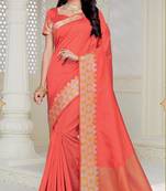 Peach woven raw silk saree with blouse
