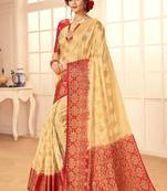 Beige woven Silk Blend saree with blouse