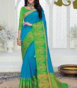 Sky blue woven raw silk saree with blouse