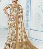 Off white woven raw silk saree with blouse