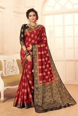 Pink woven Silk Blend saree with blouse 1