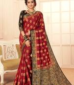 Pink woven Silk Blend saree with blouse