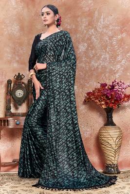 Multicolor plain silk saree with blouse 2