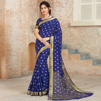 Blue woven Silk Blend saree with blouse 1